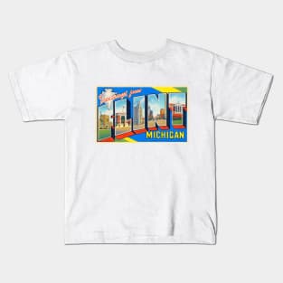 Greetings from Flint Michigan, Vintage Large Letter Postcard Kids T-Shirt